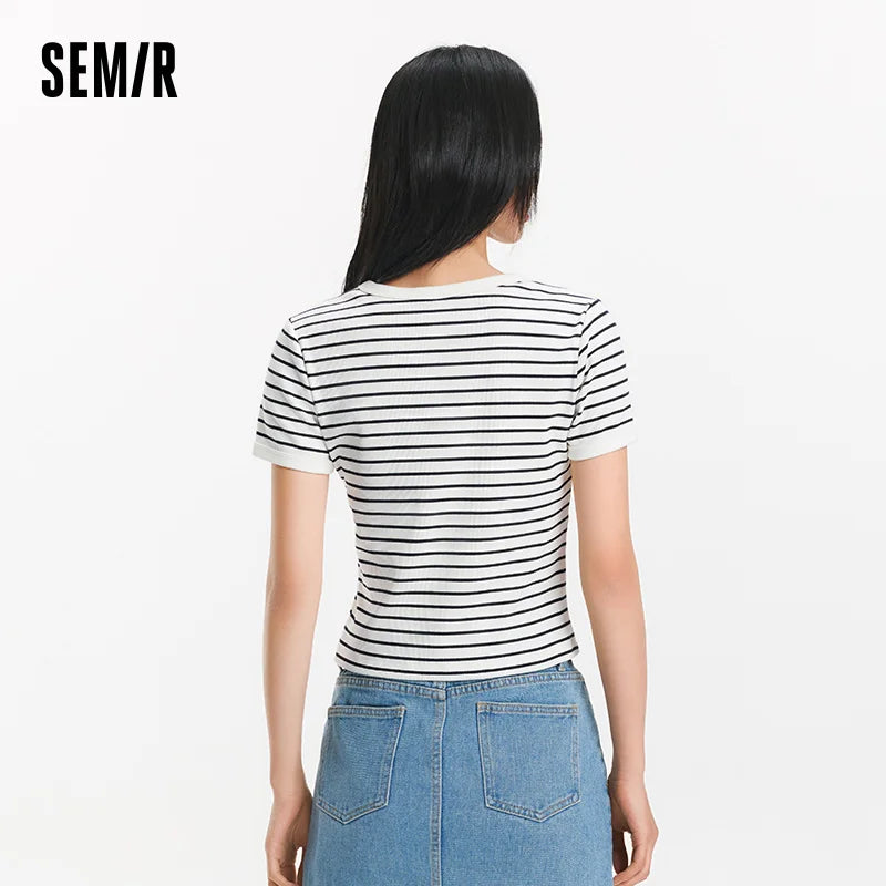 Semir Women Tshirt Cool Feeling Short Standard Shoulder Color Block Slim 2026 Summer Casual Style Fashion Soft Comfy Daily Top