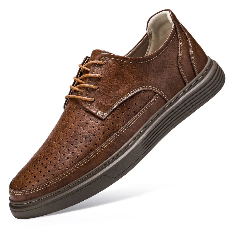 Summer Autumn Mens Lace Up Leather Casual Shoes Men Fashion Flat Shoes Big Size 47 48 Breathable Comfortable
