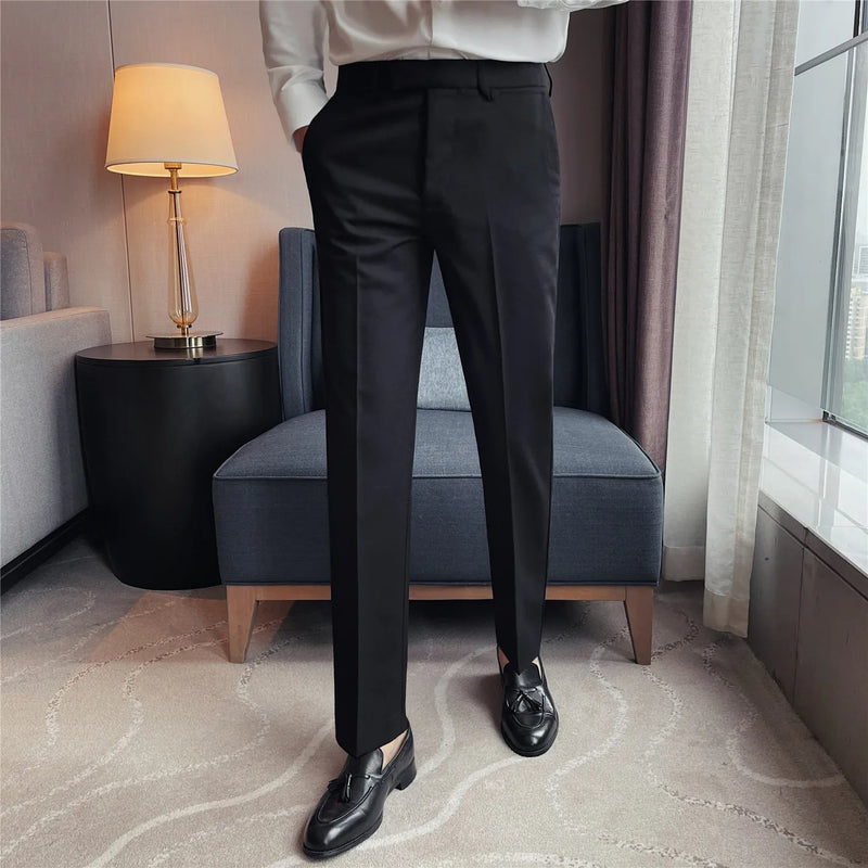 Men's Slim-Fit Wrinkle-Free Dress Pants – Drapey Business Casual Trousers with Stylish Pocket Detail for Office & Daily Wear