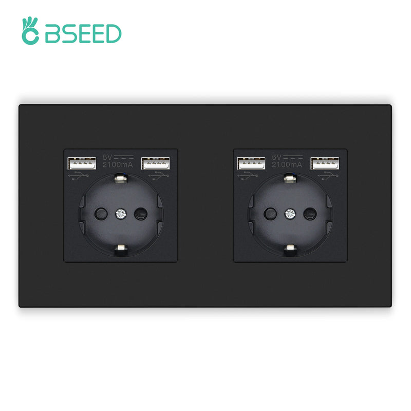BSEED EU Standard Wall Socket Single Power Outlets USB Type-C Port 20W Fast Charge Plastic Panel Triple Electric Plugs 16A