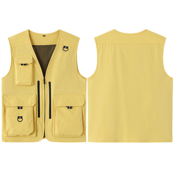 Cool Silk Cotton Multi-Pocket Deep V-Neck Vest Bright Color Men's and Women's Same Style Photography Work Clothes Team Uniform