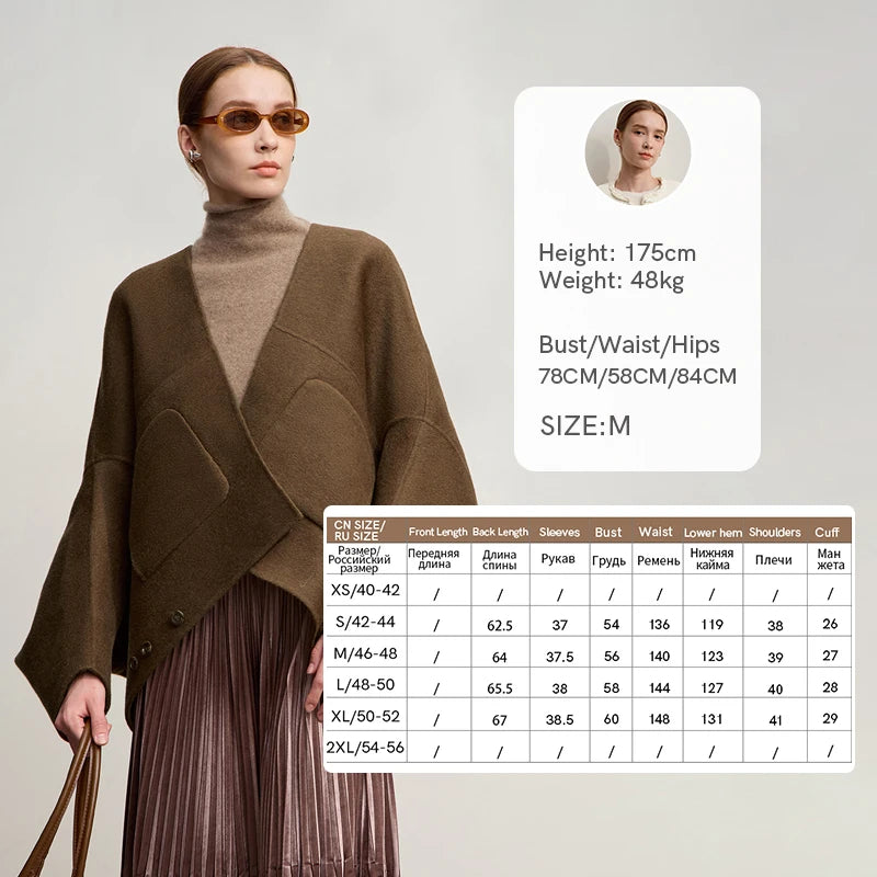 Amii Women's Coat 2026 Winter New Modern V-neck Wool Double-sided Long Sleeves Outerwear O-shaped Loose Woolen Jacket 12544106