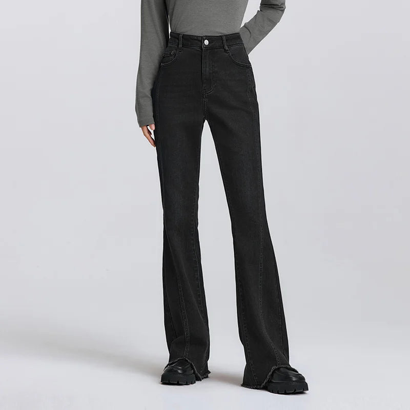 Semir Flare Jeans Women 2026 Spring Split Raw Flare Leg Length Trendy Retro Style Fashion Long Trousers