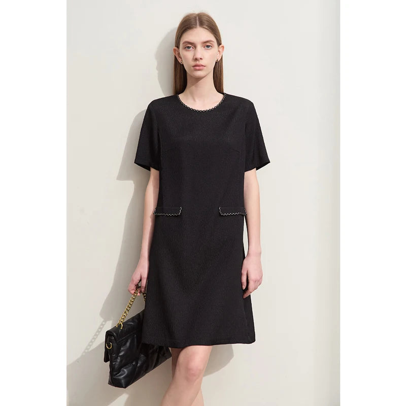 រ៉ូប Amii Minimalism O-Neck សម្រាប់ស្ត្រី 2026 រដូវក្តៅថ្មីសម្រាប់អ្នកធ្វើដំណើរទៅធ្វើការ រ៉ូបដៃខ្លីរលុង រ៉ូបការិយាល័យ 12452140