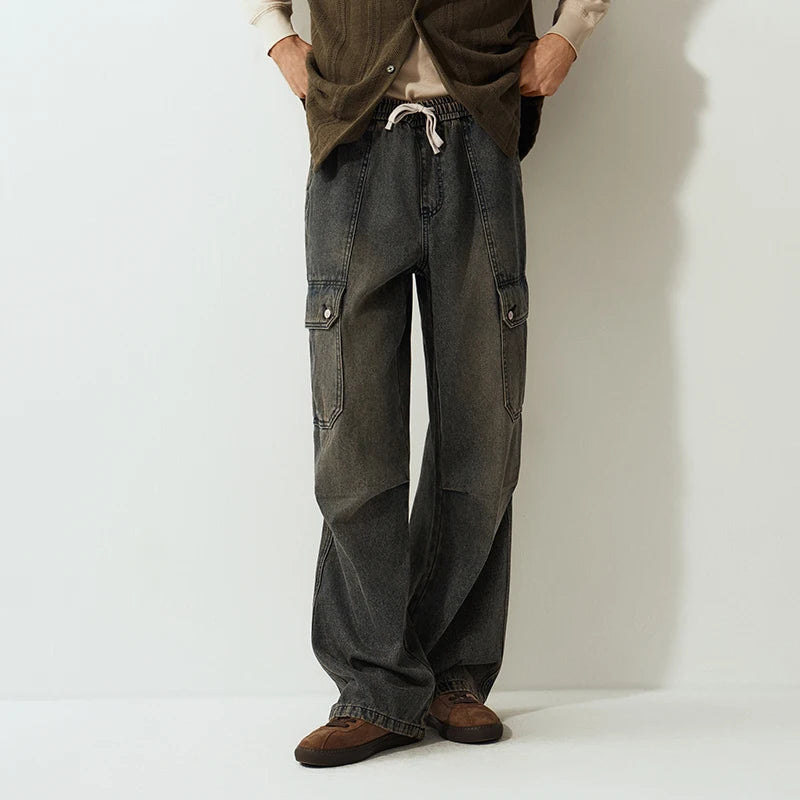 Semir Jeans Men Loose Wide Leg Cargo Pants Retro Distressed Big Pocket 2025 Winter New Long Pants Men'S Clothing