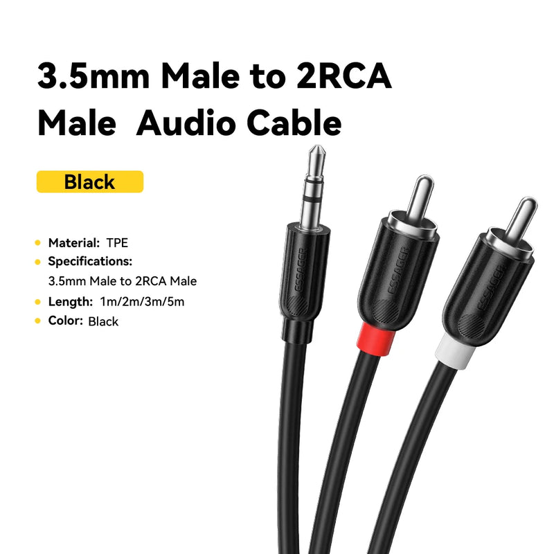 Essager RCA Cable 3.5mm to 2RCA AUX Audio Cable Splitter for Smartphone TV PC Speaker Amplifier Home Theater RCA AUX Audio Cable