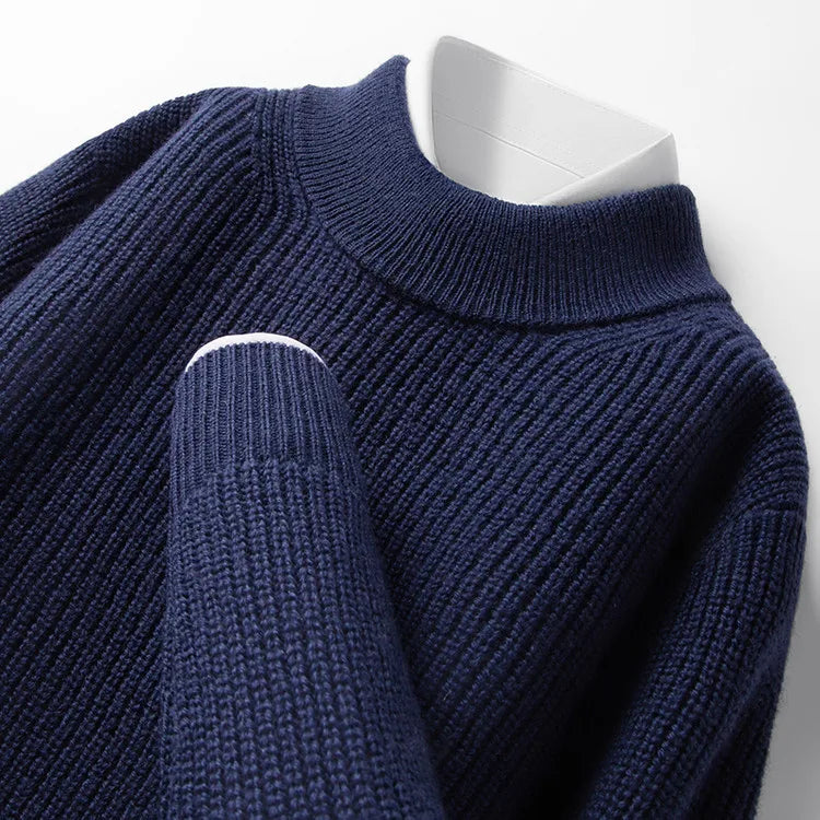 Men's 100% Merino Wool Crew-Neck Sweater -  Soft Textured Knit Business Casual Pullover Sweatshirt