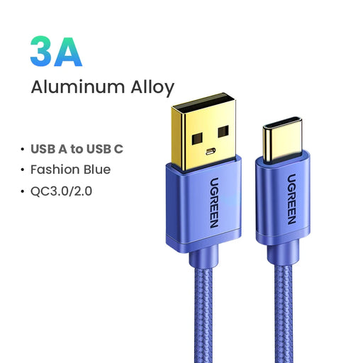 【New-in Sale】UGREEN USB Cable 3A USB C Cable for Samsung S21 Xiaomi Type C Charging Cable Phone Accessories USB Type C Cord Fashion Blue--1 Pack CHINA