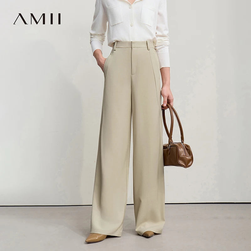 Amii Women's Loose Pants 2026 Autumn New Minimalism Commuter Anti-wrinkle Casual Pants Female Solid Wide Leg Trousers 12621034
