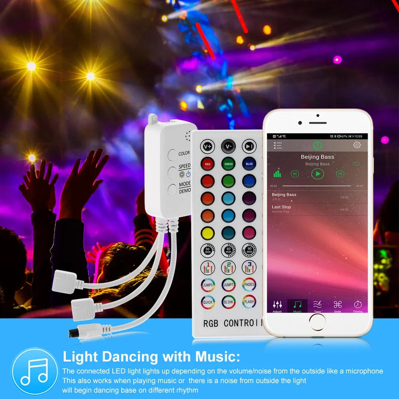 JOYINLED Music RGB Led Controller DC5-24V Bluetooth Control 40 Keys 16 Million Colors with Timer Mode