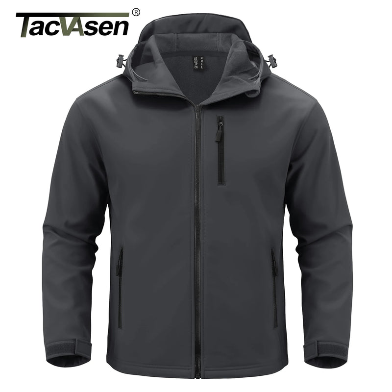 TACVASEN Hooded Rain Softshell Jacket Mens Fleece Lined Waterproof Jacket Work Jacket Outdoor Trekking Hiking Windbreaker Male