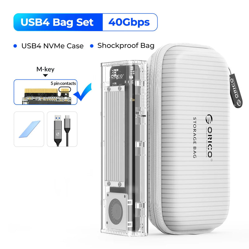 ORICO 40Gbps USB4 M.2 SSD Case with Cooling Fan M2 NVMe Case Enclosure Compatible with Thunderbolt 3 4 USB3.2 for MacBook Pro