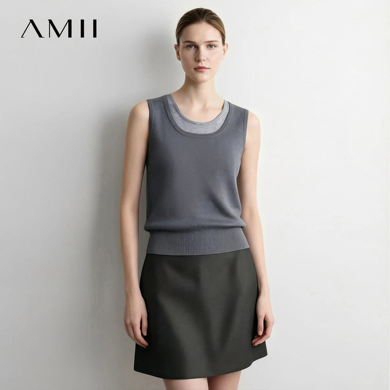 Amii Women's Knit Vest Layered U-Neck Sleeveless Commuter Minimalist Loose Tank Tops Autumn 2026 Sweater Woman Clothing 12623007