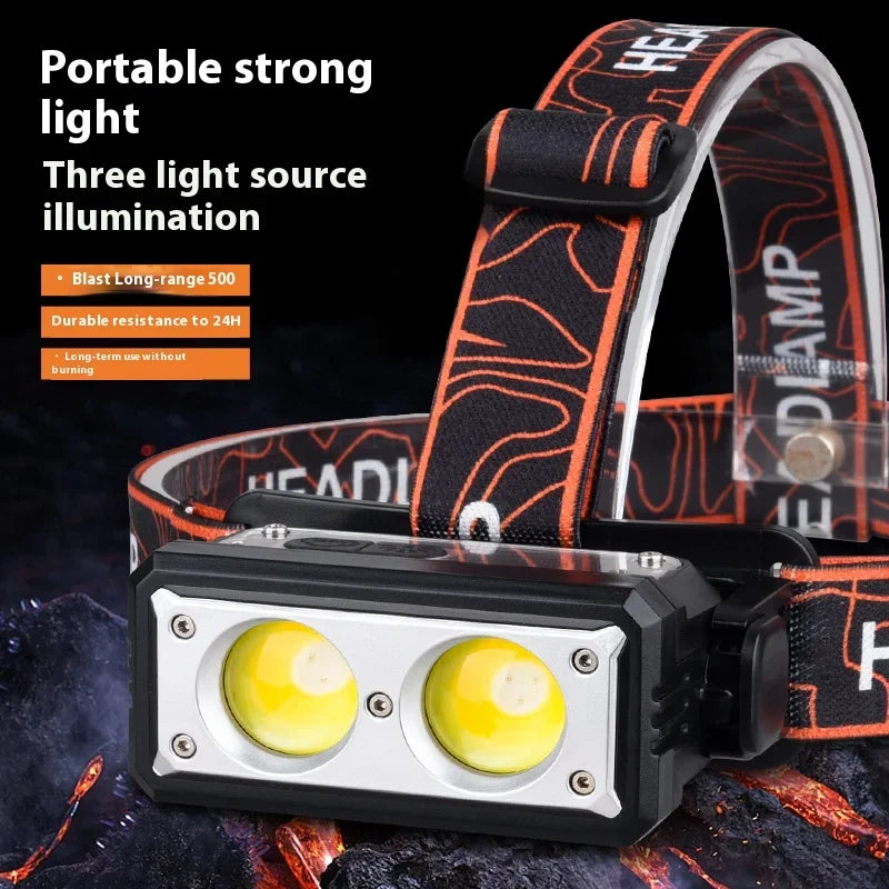ចង្កៀងមុខ LED 6 របៀប ចង្កៀងមុខដ៏មានអានុភាព Type-C អាចសាកបាន 18650 ធន់នឹងទឹក សម្រាប់ការបោះតង់ បរបាញ់