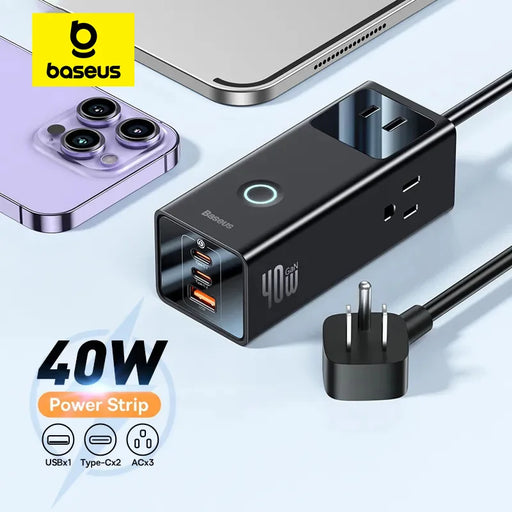 Baseus 40W Power Strip US JP Plug 1625W 3AC PowerStrip Extension Sockets Touch Control USB GaN Charger Fast Charging For iPhone