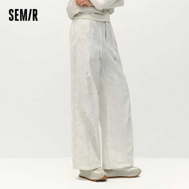 Semir Women Pants Fleece Lined Panelled Design Loose Fit Wide Leg Street Style 2026 Winter Everyday Style Full Length