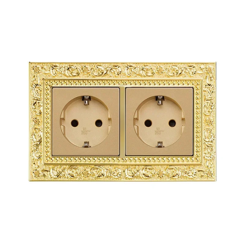 Luxurious metal European vintage antique EU wall lamp switch socket panel brass metal villa  home light switch 1/2/3 gang 2 way