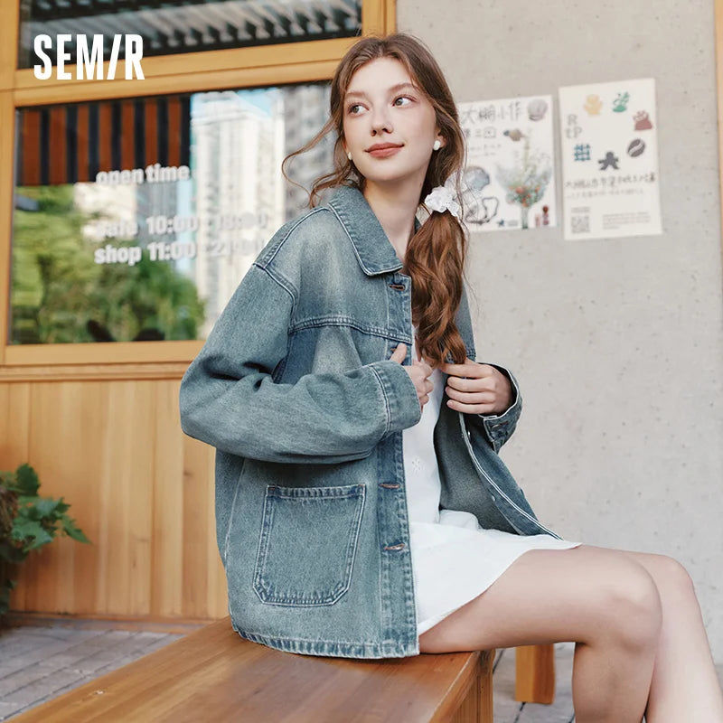 Semir Demin Jacket For Women 2026 Spring Denim Loose Lapel Casual Coat Fashion Comfortable Daily Outerwear