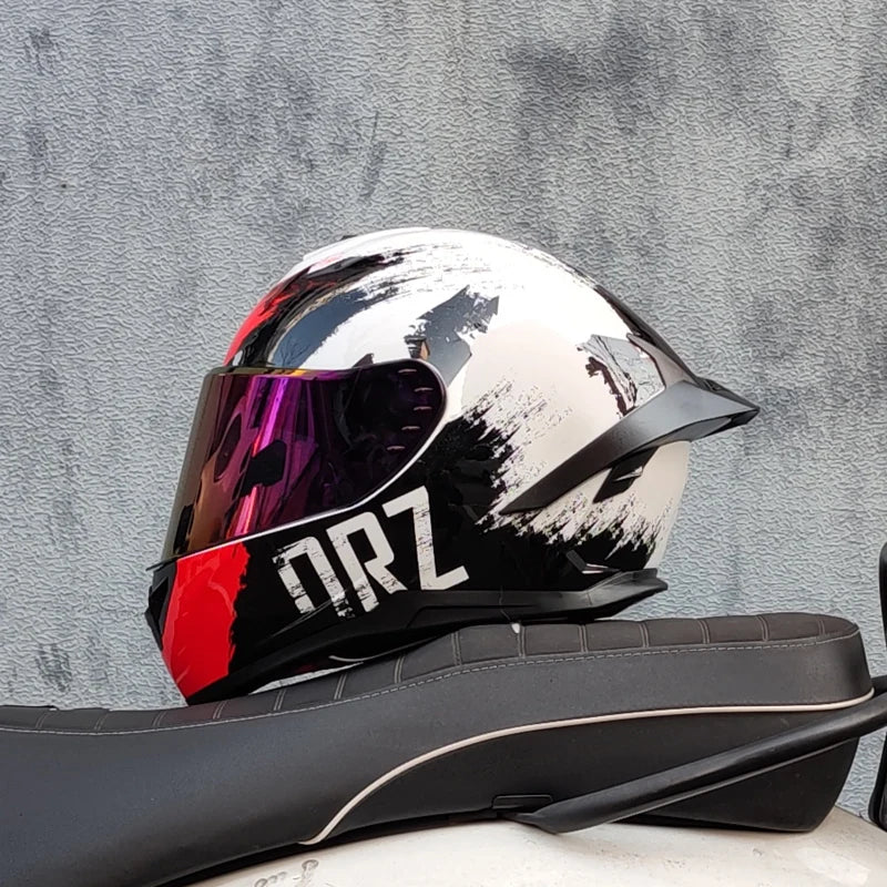 ORZ Full Face Motorcycle Helmet with Big Spoiler DOT Approved Racing Motorbike Helmet for Men Women