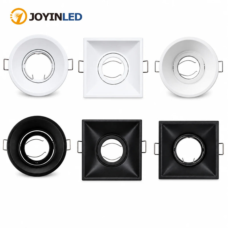 ស៊ុមភ្លើងបំភ្លឺ JOYINLED GU10 MR16 ការតុបតែងពិដាន LED ដែលអាចលៃតម្រូវបានសម្រាប់អំពូលភ្លើងកាត់ចេញ 60mm ពណ៌ខ្មៅ ស