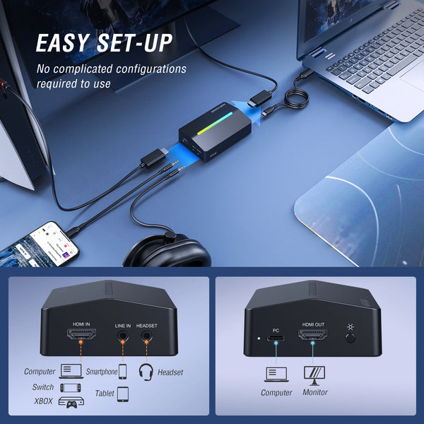 កាតចាប់យកវីដេអូ Fifine 4K HDMI សម្រាប់ការផ្សាយផ្ទាល់ និងលេងហ្គេម ឆបគ្នាជាមួយ PS4/PS5/Windows/Mac OS/Switch/Xbox - V3