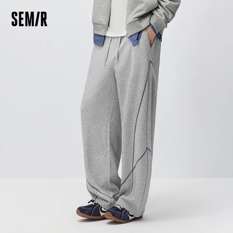 Semir Men Pants Contrast Curved Barrel Leg Loose Straight Sweatpants Sport Casual Style Autumn Trousers Daily Wear 2026