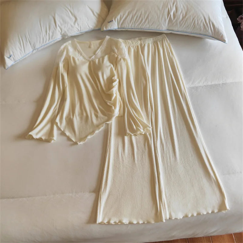 ឈុតគេង Pijama Feminino Chest Pad Sleepwear Pajama Sets កោះថ្មី Velvet Thicken Pajama Woman រដូវរងាដៃវែង Loungewear Pyjama