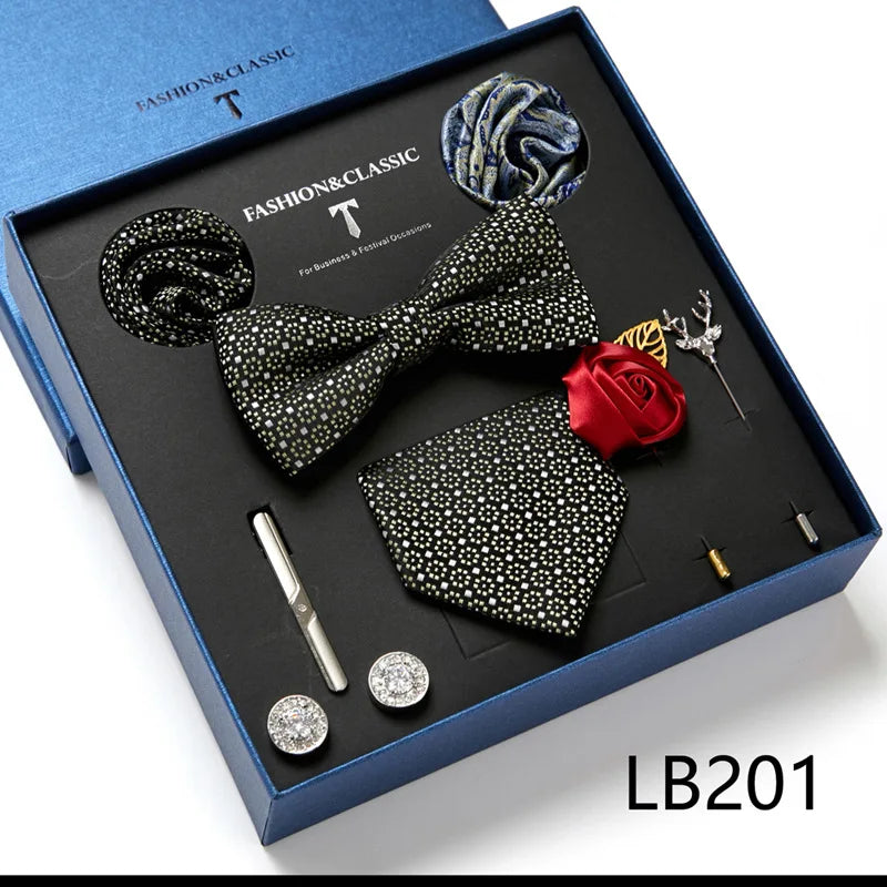 Men's Suit Dress Accessories (Tie + Bow Tie + Square Scarf + Tie Clip + Button + Metal Flower Brooch) 36 Colors To Choose From