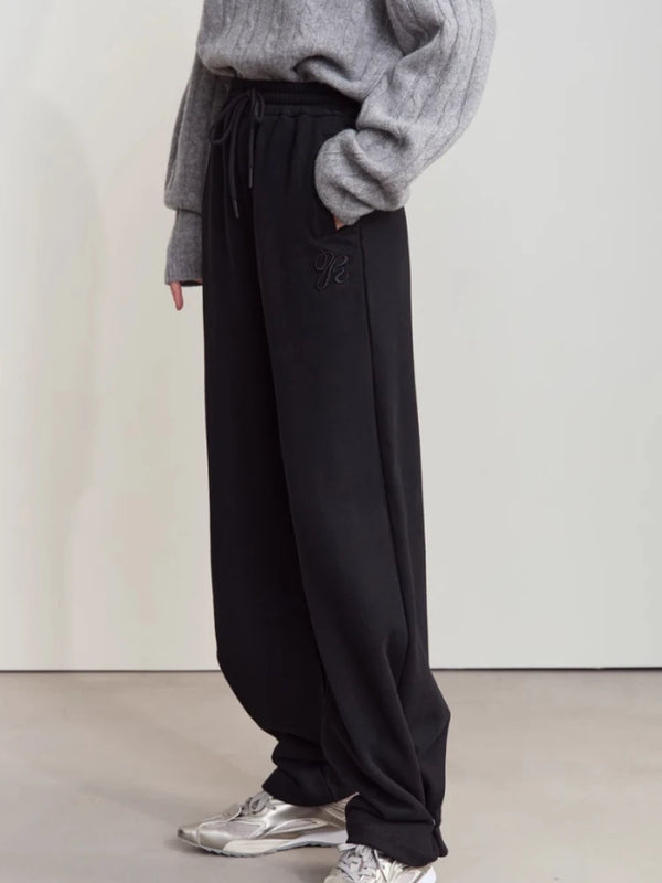 Amii Sweatpants for Woman 2026 Winter New Casual Knitting Ladies Clothing Embroidered Pants Versatile Wide-leg Trousers 12444170