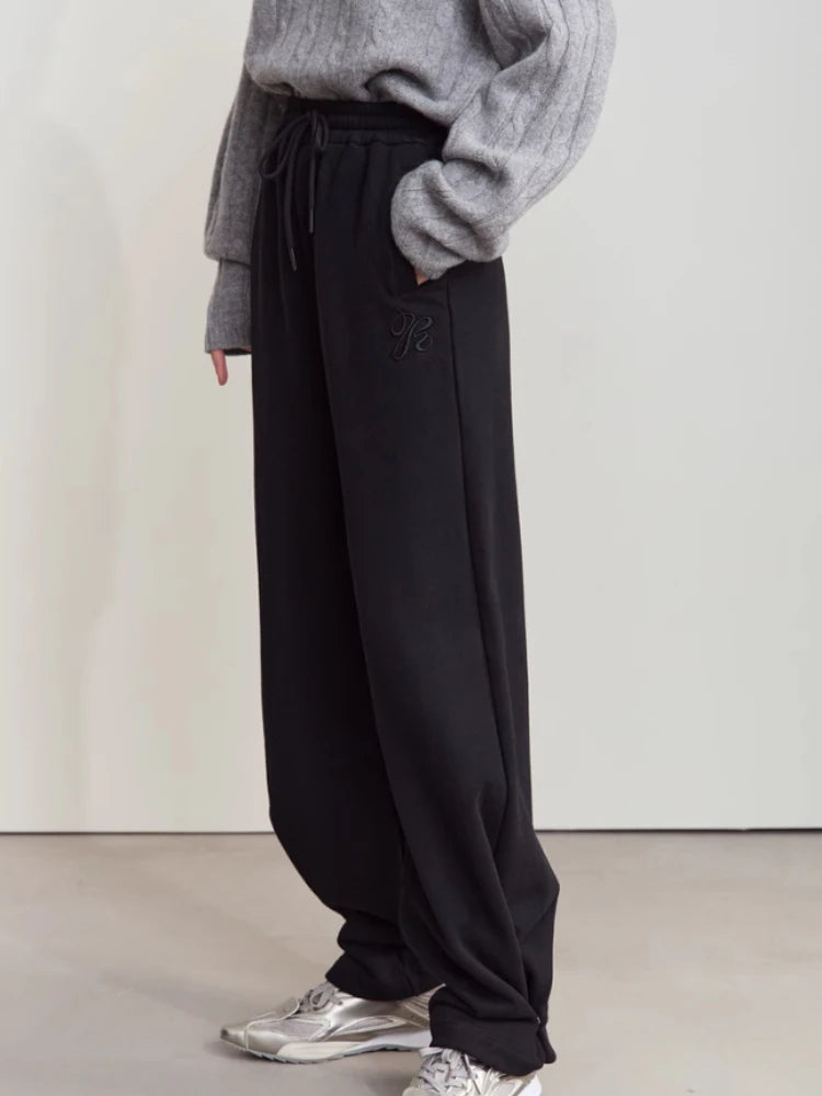 Amii Sweatpants for Woman 2026 Winter New Casual Knitting Ladies Clothing Embroidered Pants Versatile Wide-leg Trousers 12444170