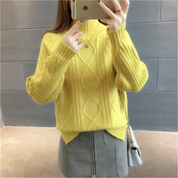 Womens Clothing Knitwears Pullovers Half High Collar Warm Autumn Winter Sweater Korean Long Sleeve Top Pull Femme Sweaters