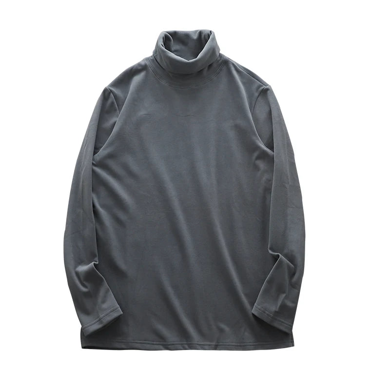 DUKEEN Dralon Fabric Long Sleeve T Shirts for Men 2025 Autumn and Winter Thick Fleece Warm Turtlenneck Solid Color Undershirts