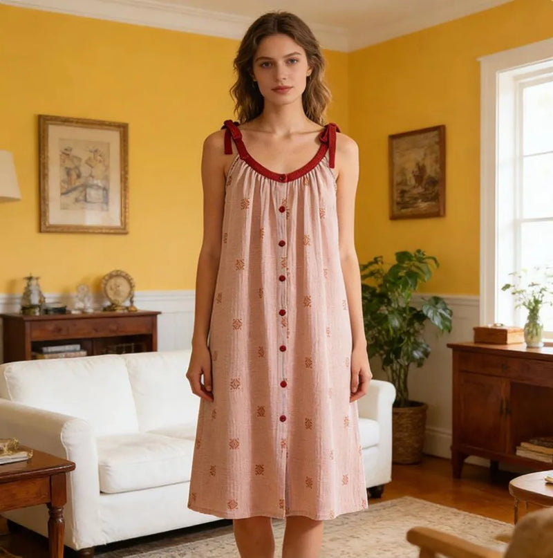 Retro Floral Women's Cotton Nightie Sleeveless Nightdress Nightgown Woman Night Clothes New Thin Summer Pajamas Dress Sleepwear