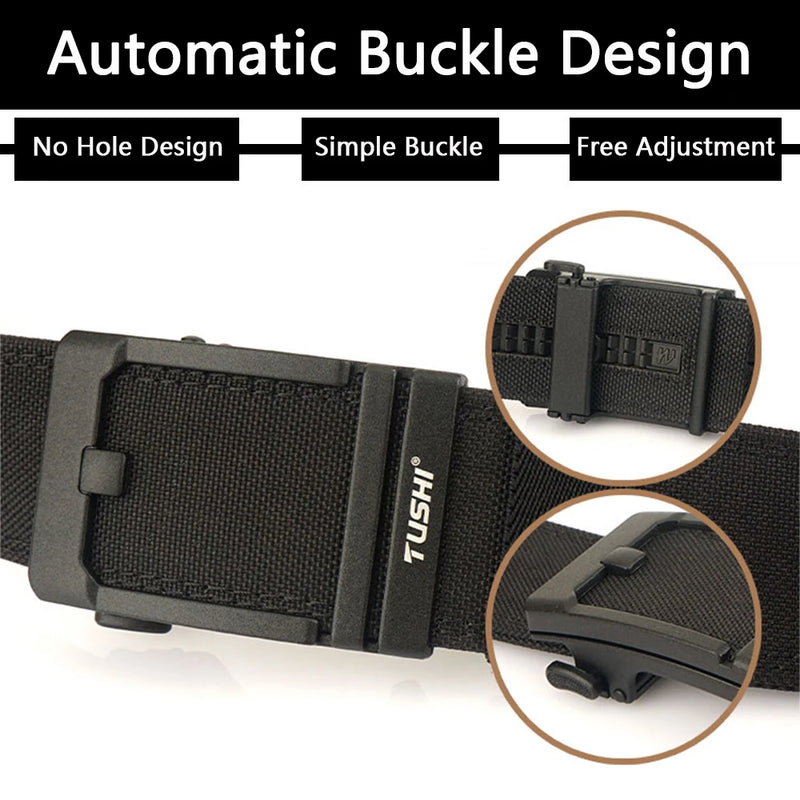 TUSHI belt Military Tactical Belt for Men Metal Automatic Buckle Thick Nylon Outdoor Hunting IPSC Gun Belt Casual Girdle Male