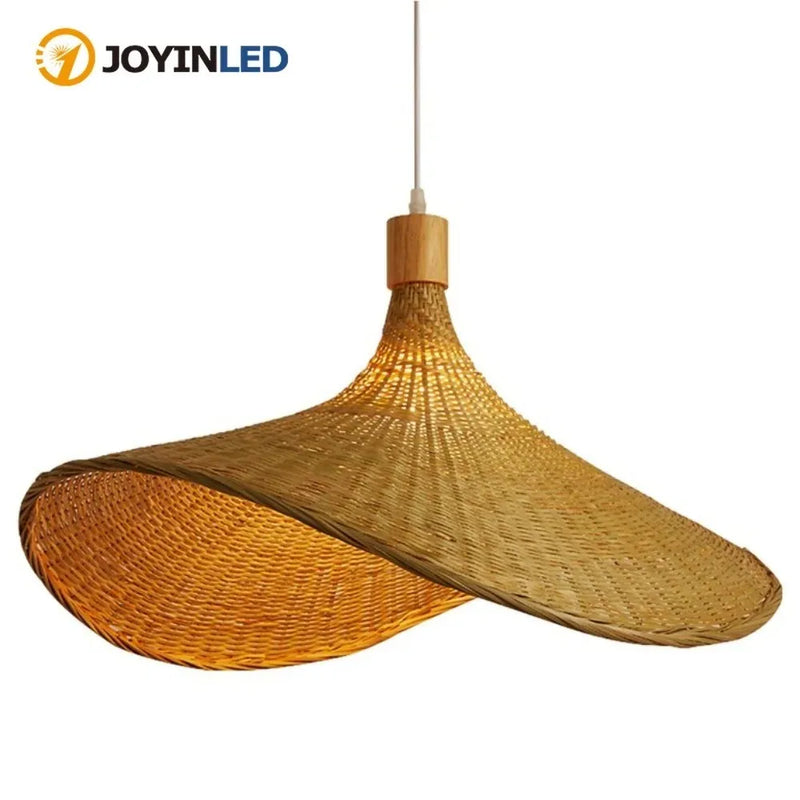JOYINLED Woven Pendant Light Wicker Shade Handmade Rattan Basket Ceiling Chandelier Farmhouse Rattan Chandelier Living Room
