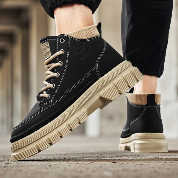 Men's boots four seasons new soft sole anit-slip high top casual boots fashion youth Joker outdoor Thick sole sports work boots