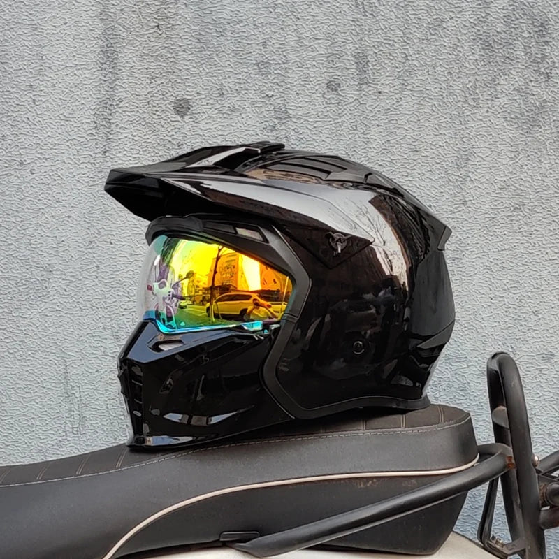 ORZ Retro Helmet Motorcycle Full Helmet Men Women Summer Locomotive Four Seasons Rally Demolition Combination Helmets
