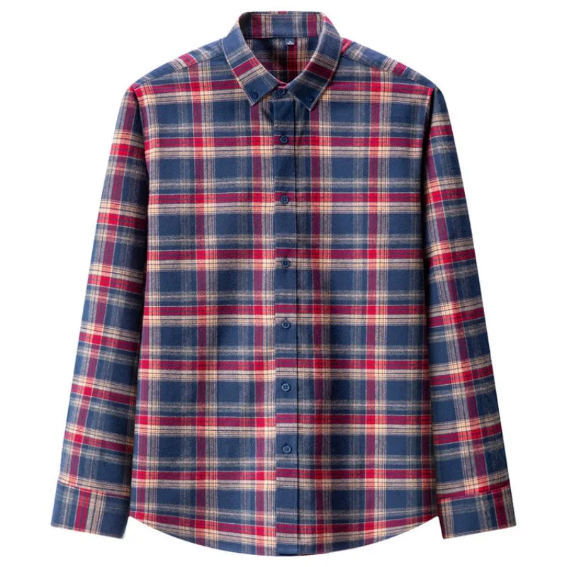 Men's 100% Cotton Brushed Plaid Long Sleeve Shirt – Soft Flannel Casual Button-Down for Outdoor & Daily Wear