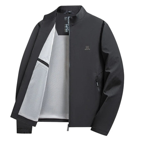 Men's Stand Collar Full Zip Jacket – Lightweight Casual Business Windbreaker with Zipper Pockets, Old Money Style