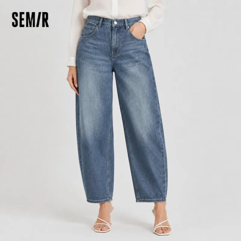 Semir Vintage Jeans Women 2026 Spring Distressed Loose Curved Blade Lyocell Blend Casual Retro Long Trousers