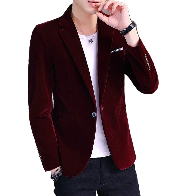Men's Blue Long Sleeve Blazer Jacket, Business Casual Corduroy Fabric Coats, Korean Slim Style Suit Jackets, Asian Size M-5XL