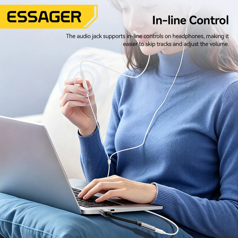 Essager USB To 3.5mm Audio Cable External Sound Card USB Female to 3.5mm Jack Adapter for Headphone PC Laptop Swittch Speakers
