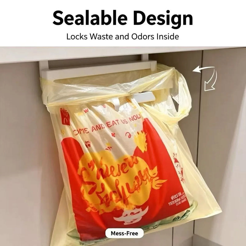 Foldable Wall-Mounted Trash Can Rack No-Drill Bathroom Kitchen Multi-Functional Storage Plastic Bag Holder