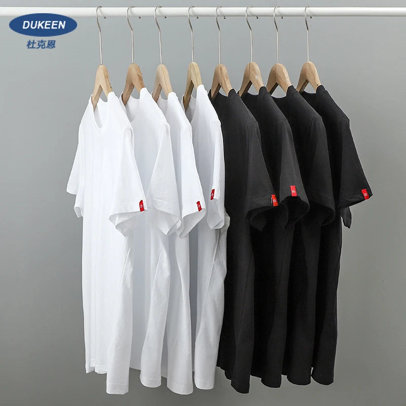 DUKEEN 200G Pure Cotton T Shirts for Men 2024 Summer Fashion Solid Color Crew-Neck Short Sleeve Tees Basic Tops Men's Clothing
