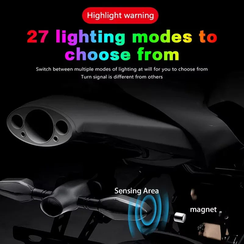 2Pcs Motorcycle LED Turn Signal Lamp With Arrow Projection Lamps 27 Lighting Modes Waterproof Colorful Ambient Turning Light