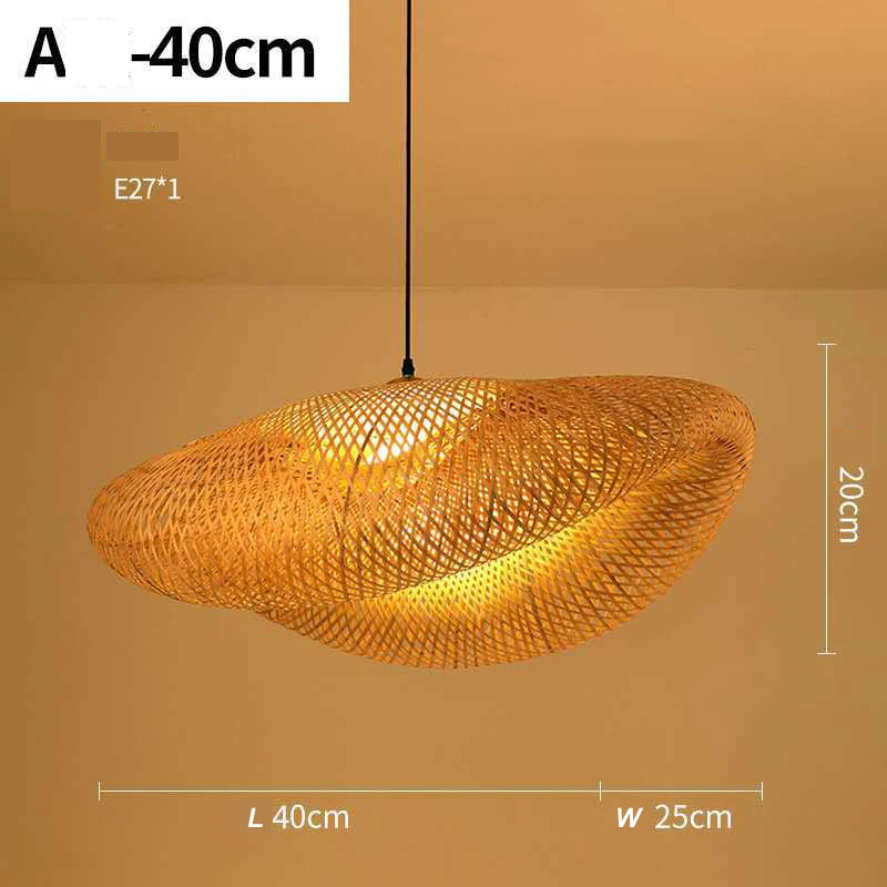Japanese Style Pendant Light, Handmade Rattan Chandelier, Natural Woven Bamboo Wooden Lamp for Restaurant Cafe Home Decoration