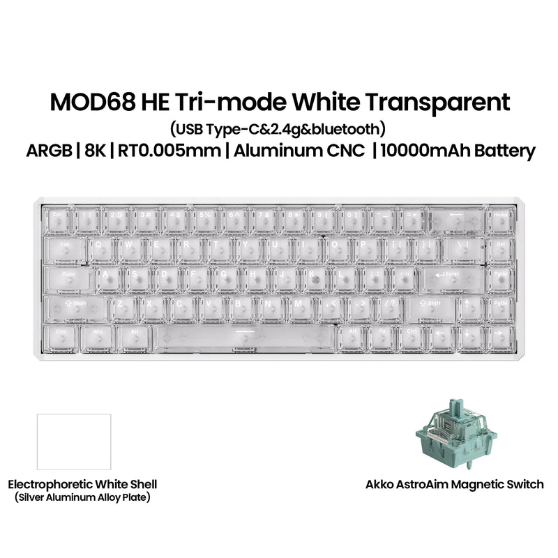 Akko MOD68 HE Keybaord Aluminum CNC 65% Magnetic Switch Rapid Trigger 0.005mm 8K ARGB Gaming Custom Mechanical Keyboard Gasket