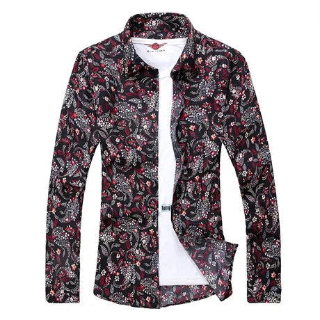 Men's Large Size Long Sleeve Printed Shirts, Single Breasted Lapel Shirt, Business Casual Camisas Para Hombre