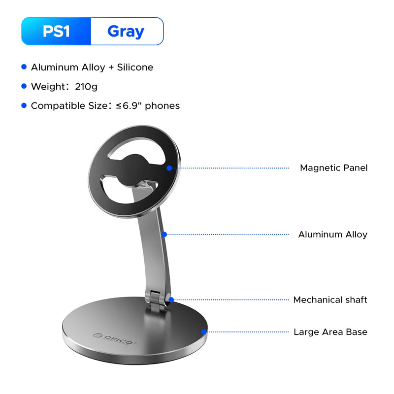 ORICO Magnetic Foldable Phone Stand with 360° Adjustable Strong Magnetic Panel for Office Study Entertainment and Travel
