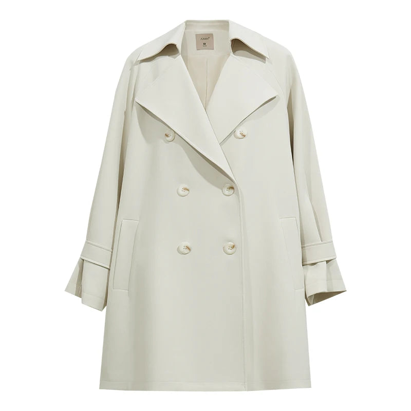 Amii 2026 Autumn New Commuter Lapel Collar Raglan Sleeve Double Breasted Mid Length Loose Women Trench Coat Outerwear 12623128